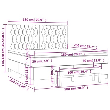 vidaXL Κρεβάτι Boxspring με Στρώμα Σκούρο Γκρι 180x200 εκ. Βελούδινο