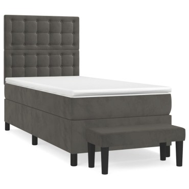 vidaXL Κρεβάτι Boxspring με Στρώμα Σκούρο Γκρι 90x190 εκ. Βελούδινο