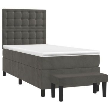 vidaXL Κρεβάτι Boxspring με Στρώμα Σκούρο Γκρι 90x200 εκ. Βελούδινο