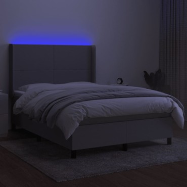vidaXL Κρεβάτι Boxspring με Στρώμα & LED Αν.Γκρι 140x190εκ. Υφασμάτινο