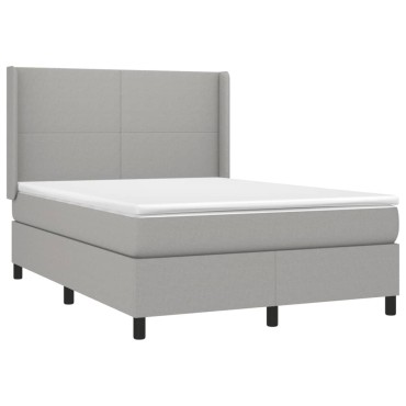 vidaXL Κρεβάτι Boxspring με Στρώμα & LED Αν.Γκρι 140x190εκ. Υφασμάτινο