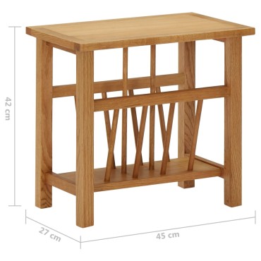 vidaXL Τραπεζάκι με Θήκη Περιοδικών 45x27x42cm Μασίφ Ξύλο Δρυός 1 τεμ.