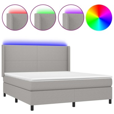 vidaXL Κρεβάτι Boxspring με Στρώμα & LED Αν.Γκρι 180x200εκ. Υφασμάτινο