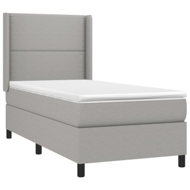 vidaXL Κρεβάτι Boxspring με Στρώμα & LED Αν.Γκρι 100x200εκ. Υφασμάτινο