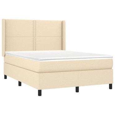 vidaXL Κρεβάτι Boxspring με Στρώμα & LED Κρεμ 140x190cm Υφασμάτινο 1 τεμ. - Διπλό