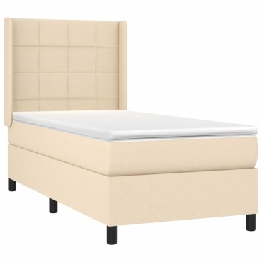 vidaXL Κρεβάτι Boxspring με Στρώμα & LED Κρεμ 100x200 εκ. Υφασμάτινο