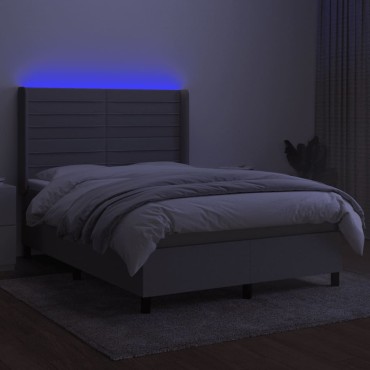 vidaXL Κρεβάτι Boxspring με Στρώμα & LED Αν.Γκρι 140x190εκ. Υφασμάτινο