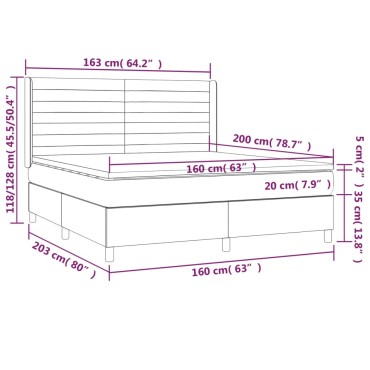 vidaXL Κρεβάτι Boxspring με Στρώμα & LED Μαύρο 160x200 εκ. Υφασμάτινο