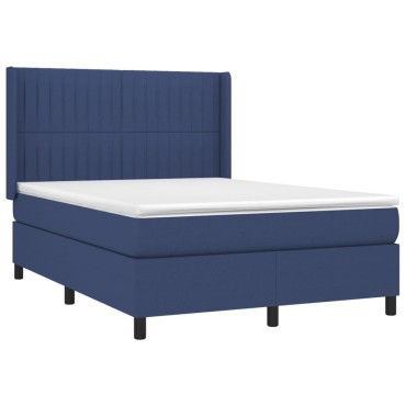 vidaXL Κρεβάτι Boxspring με Στρώμα & LED Μπλε 140x190 εκ. Υφασμάτινο