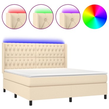 vidaXL Κρεβάτι Boxspring με Στρώμα & LED Κρεμ 160x200 εκ. Υφασμάτινο