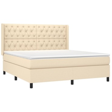 vidaXL Κρεβάτι Boxspring με Στρώμα & LED Κρεμ 160x200 εκ. Υφασμάτινο
