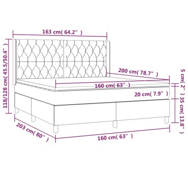 vidaXL Κρεβάτι Boxspring με Στρώμα & LED Μπλε 160x200 εκ. Υφασμάτινο