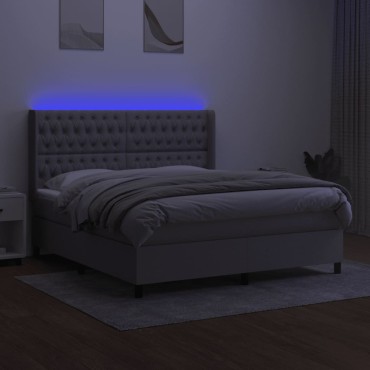 vidaXL Κρεβάτι Boxspring με Στρώμα & LED Αν.Γκρι 180x200εκ. Υφασμάτινο