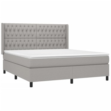 vidaXL Κρεβάτι Boxspring με Στρώμα & LED Αν.Γκρι 180x200εκ. Υφασμάτινο