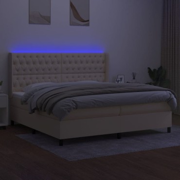 vidaXL Κρεβάτι Boxspring με Στρώμα & LED Κρεμ 200x200 εκ. Υφασμάτινο