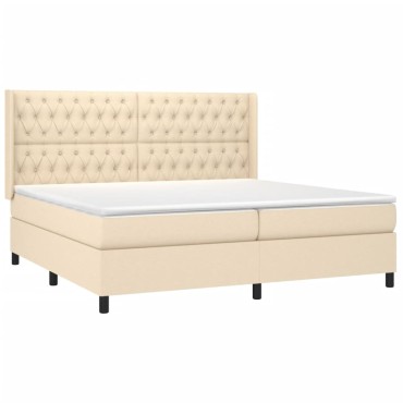 vidaXL Κρεβάτι Boxspring με Στρώμα & LED Κρεμ 200x200 εκ. Υφασμάτινο