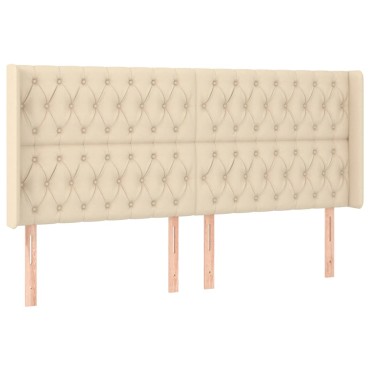 vidaXL Κρεβάτι Boxspring με Στρώμα & LED Κρεμ 200x200 εκ. Υφασμάτινο