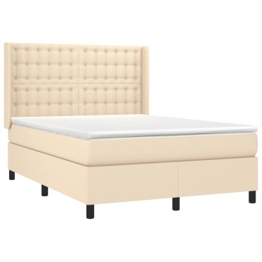 vidaXL Κρεβάτι Boxspring με Στρώμα & LED Κρεμ 140x200 εκ. Υφασμάτινο