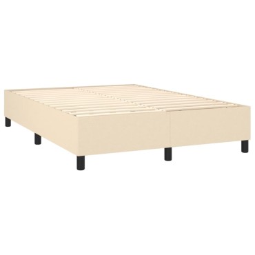 vidaXL Κρεβάτι Boxspring με Στρώμα & LED Κρεμ 140x200 εκ. Υφασμάτινο