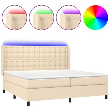 vidaXL Κρεβάτι Boxspring με Στρώμα & LED Κρεμ 200x200 εκ. Υφασμάτινο