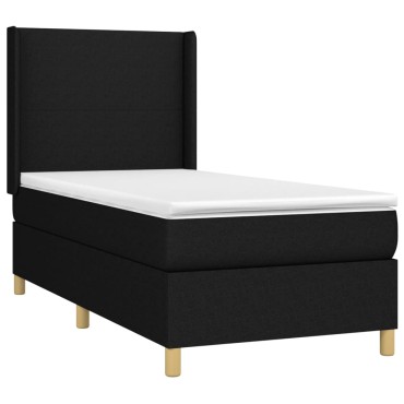 vidaXL Κρεβάτι Boxspring με Στρώμα & LED Μαύρο 80x200 εκ. Υφασμάτινο