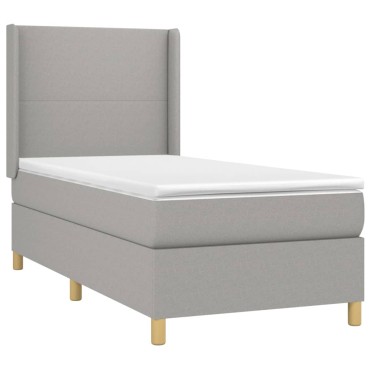 vidaXL Κρεβάτι Boxspring με Στρώμα & LED Αν.Γκρι 100x200εκ. Υφασμάτινο