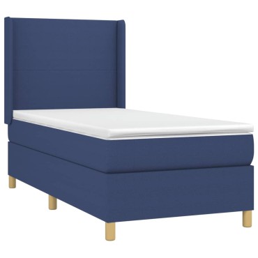 vidaXL Κρεβάτι Boxspring με Στρώμα & LED Μπλε 100x200 εκ. Υφασμάτινο