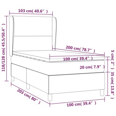vidaXL Κρεβάτι Boxspring με Στρώμα & LED Μπλε 100x200 εκ. Υφασμάτινο