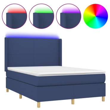 vidaXL Κρεβάτι Boxspring με Στρώμα & LED Μπλε 140x190cm Υφασμάτινο 1 τεμ. - Μονό
