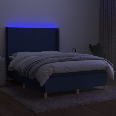 vidaXL Κρεβάτι Boxspring με Στρώμα & LED Μπλε 140x190cm Υφασμάτινο 1 τεμ. - Μονό
