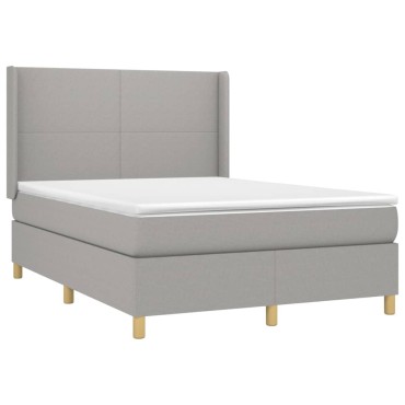 vidaXL Κρεβάτι Boxspring με Στρώμα & LED Αν.Γκρι 140x200εκ. Υφασμάτινο