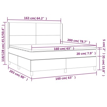 vidaXL Κρεβάτι Boxspring με Στρώμα & LED Taupe 160x200 εκ. Υφασμάτινο