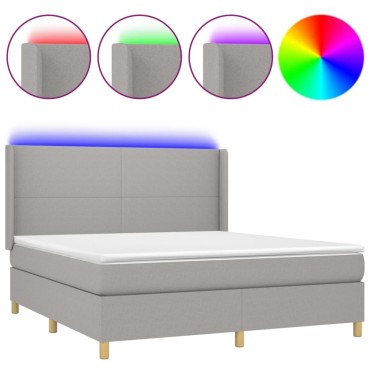 vidaXL Κρεβάτι Boxspring με Στρώμα & LED Αν.Γκρι 180x200εκ. Υφασμάτινο