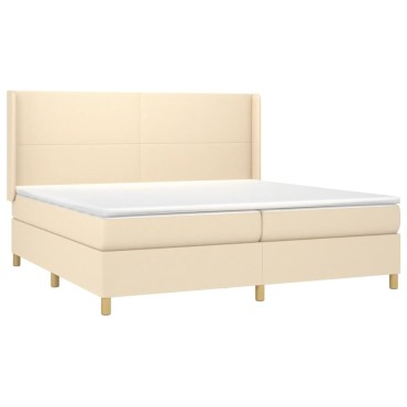 vidaXL Κρεβάτι Boxspring με Στρώμα & LED Κρεμ 200x200 εκ. Υφασμάτινο