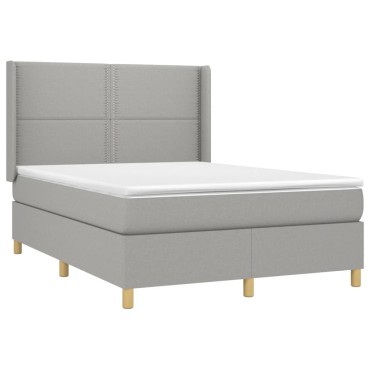 vidaXL Κρεβάτι Boxspring με Στρώμα & LED Αν.Γκρι 140x190εκ. Υφασμάτινο