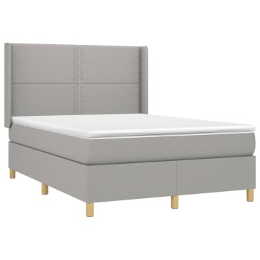 vidaXL Κρεβάτι Boxspring με Στρώμα & LED Αν.Γκρι 140x200εκ. Υφασμάτινο