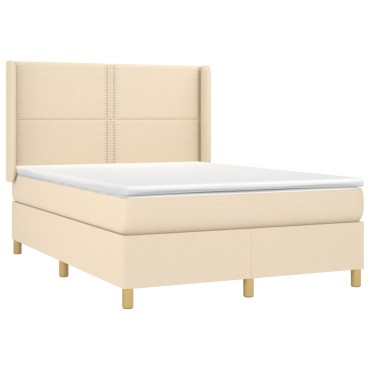 vidaXL Κρεβάτι Boxspring με Στρώμα & LED Κρεμ 140x200 εκ. Υφασμάτινο