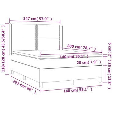 vidaXL Κρεβάτι Boxspring με Στρώμα & LED Κρεμ 140x200 εκ. Υφασμάτινο
