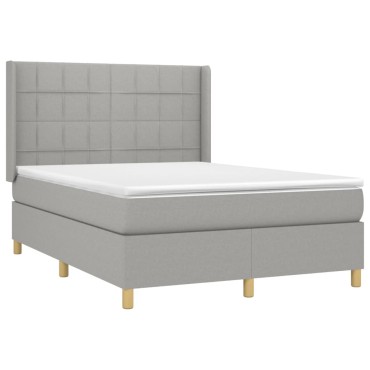 vidaXL Κρεβάτι Boxspring με Στρώμα & LED Αν.Γκρι 140x190εκ. Υφασμάτινο