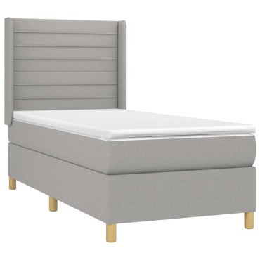vidaXL Κρεβάτι Boxspring με Στρώμα & LED Αν.Γκρι 100x200εκ. Υφασμάτινο