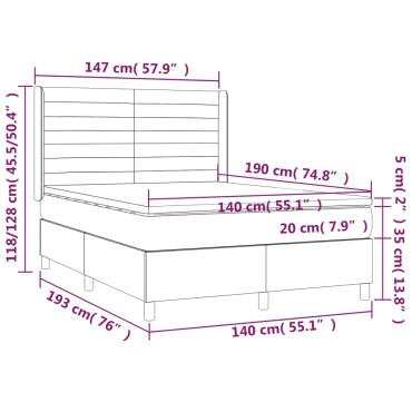 vidaXL Κρεβάτι Boxspring με Στρώμα & LED Αν.Γκρι 140x190εκ. Υφασμάτινο