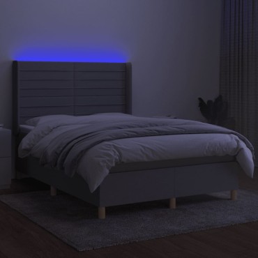 vidaXL Κρεβάτι Boxspring με Στρώμα & LED Αν.Γκρι 140x200εκ. Υφασμάτινο