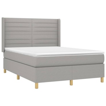 vidaXL Κρεβάτι Boxspring με Στρώμα & LED Αν.Γκρι 140x200εκ. Υφασμάτινο