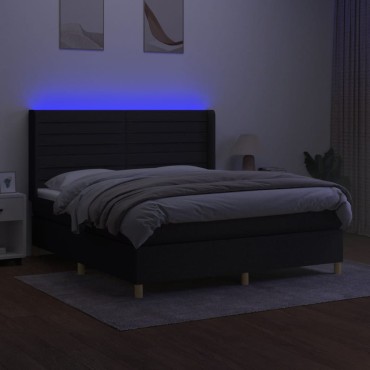 vidaXL Κρεβάτι Boxspring με Στρώμα & LED Μαύρο 160x200 εκ. Υφασμάτινο