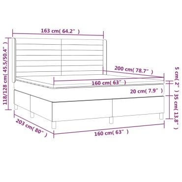 vidaXL Κρεβάτι Boxspring με Στρώμα & LED Μαύρο 160x200 εκ. Υφασμάτινο