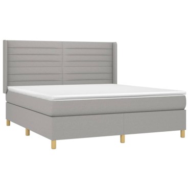 vidaXL Κρεβάτι Boxspring με Στρώμα & LED Αν.Γκρι 180x200εκ. Υφασμάτινο