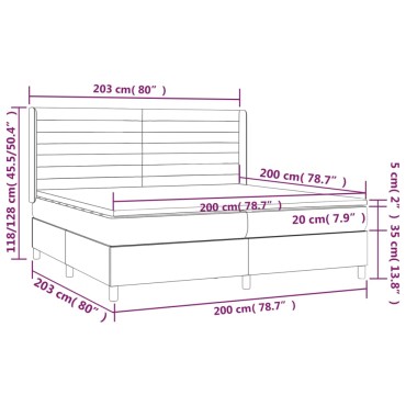 vidaXL Κρεβάτι Boxspring με Στρώμα & LED Σκ.Καφέ 200x200εκ. Υφασμάτινο
