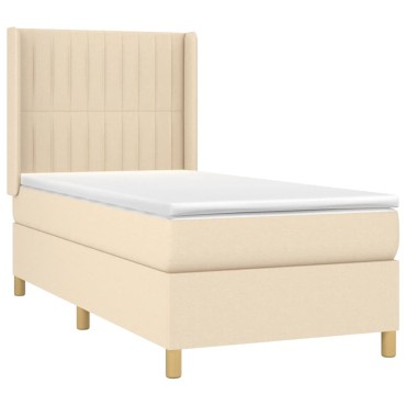 vidaXL Κρεβάτι Boxspring με Στρώμα & LED Κρεμ 80x200cm Υφασμάτινο 1 τεμ. - Μονό