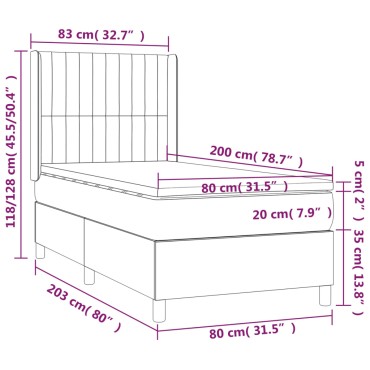 vidaXL Κρεβάτι Boxspring με Στρώμα & LED Κρεμ 80x200cm Υφασμάτινο 1 τεμ. - Μονό