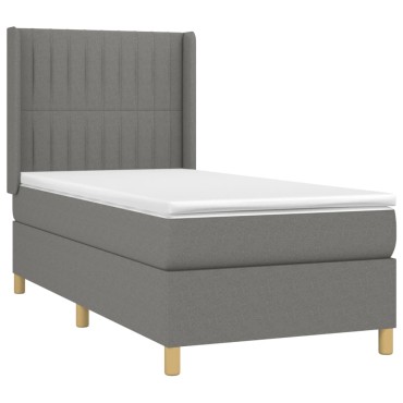 vidaXL Κρεβάτι Boxspring με Στρώμα & LED Σκ.Γκρι 90x190cm Υφασμάτινο 1 τεμ. - Μονό